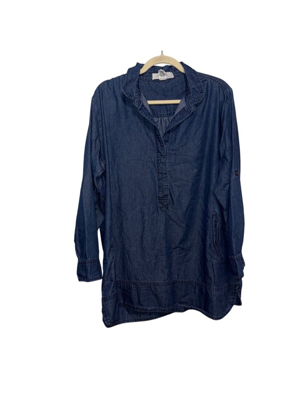 Womens Workshop Republic Clothing Denim Tunic Top 1X Button-Tab Sleeves